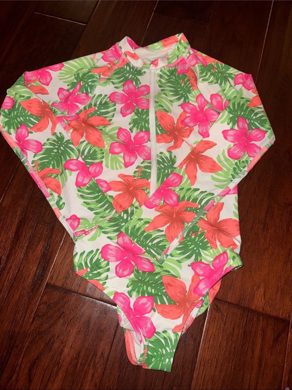 wonder nation Pink & Orange Floral Long-Sleeve One-Piece Swimsuit